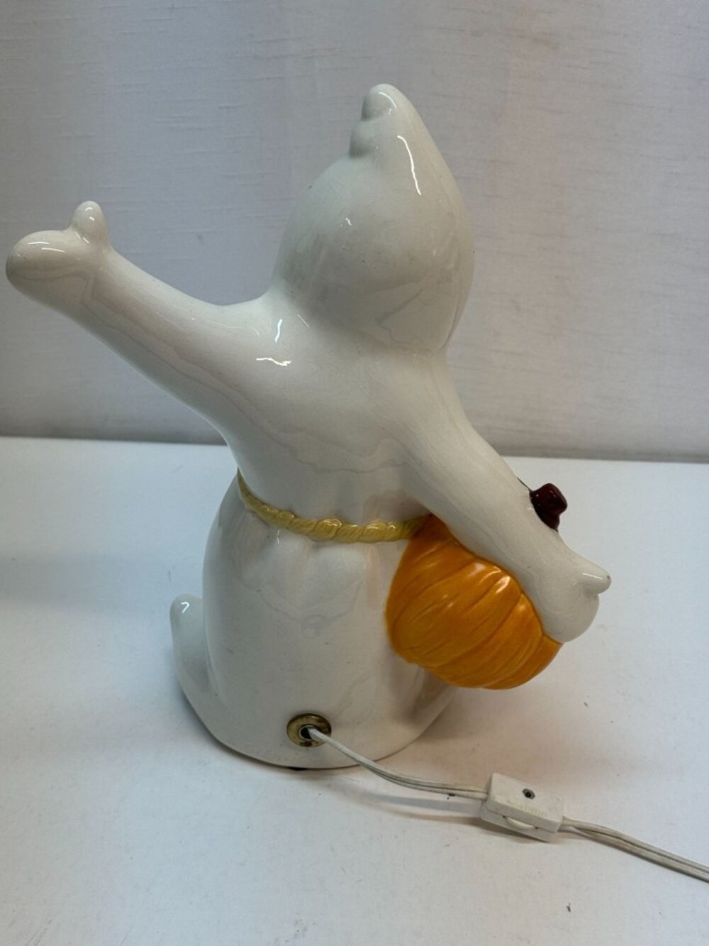 Vintage Ceramic Halloween Lighted Ghost Holding a Jack-O-Lantern - Picture 5 of 8